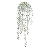 BACAMA Decorative Hanging Plants for Shelf, Faux Ivy Eucalyptus Vine, Fake Greenery in White Bigger Pot (Light Green, 1PCS)