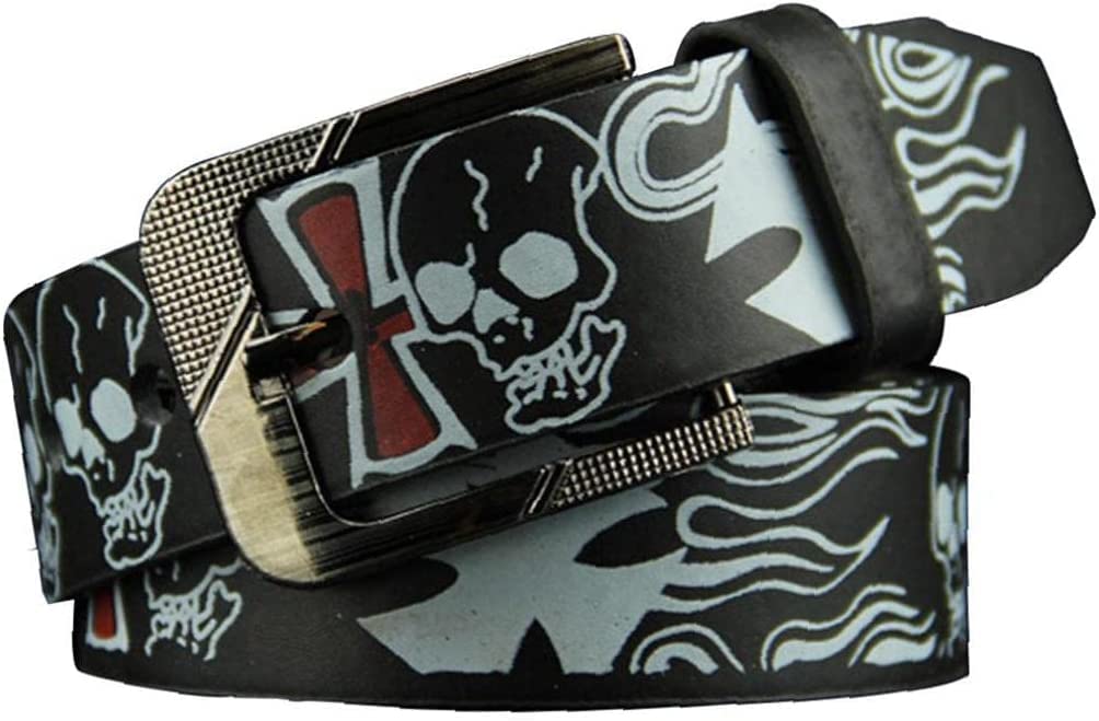 Punk Skull Skeleton Pattern Pin Buckle Belt Gothic Casual Pu Leather Waistband for Women Men