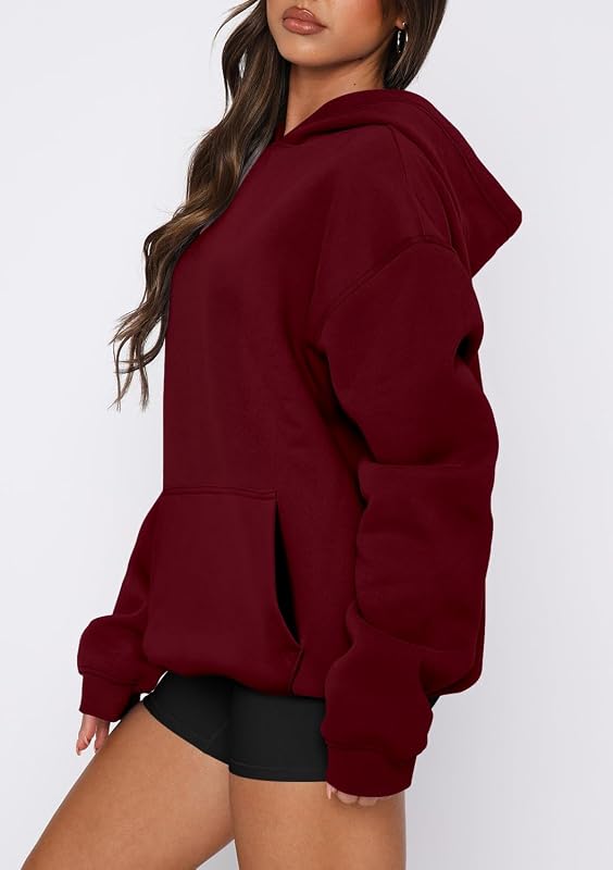 onlypuff Sweatshirts for Women Fleece Hoodies Crewneck Pullover Comfy Sweaters Clothes Fall Winter Fashion Wine Red S image 4