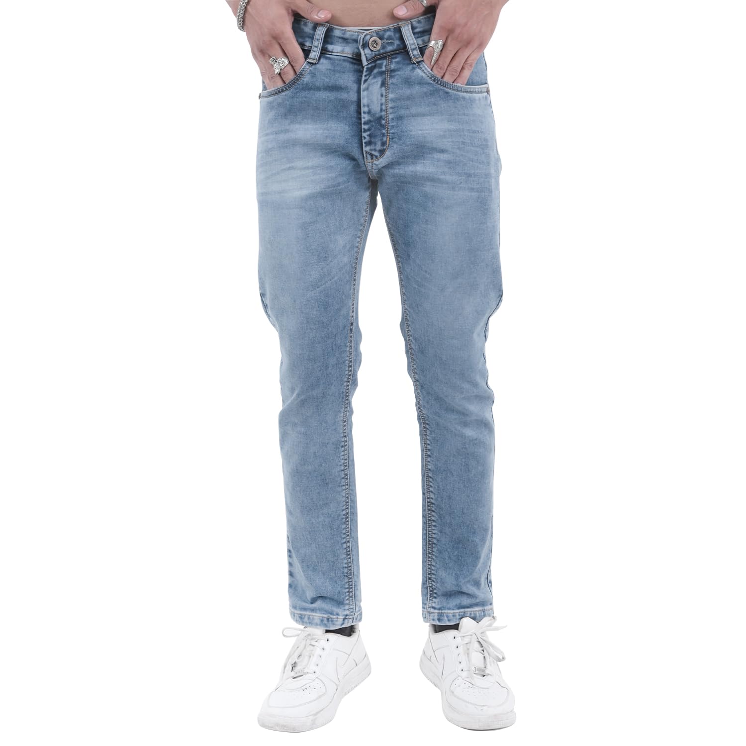 IronEdge Mens Slim Fit Stretch Denim Jeans Cotton Stylish Casual Wear Durable Flexible Fabric Comfortable Stretchable Soft for Everyday Wear Light Navy Blue-picture-54
