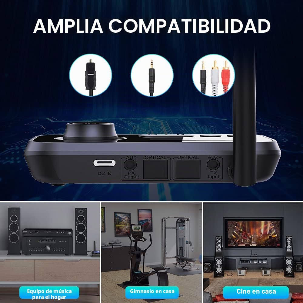 3 En 1 Transmisor Receptor Bluetooth para 2 Auriculares Adaptador Bluetooth 5.3 con Pantalla LCD Latencia Aux 3.5mm Óptico RCA Latencia Emisor Bluetooth Audio para TV, Estéreo, Altavoces