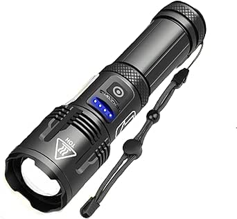 Lampe Torche LED Rechargeable Tactique – Puissante Avec Zoom, Pour Camping (noire)