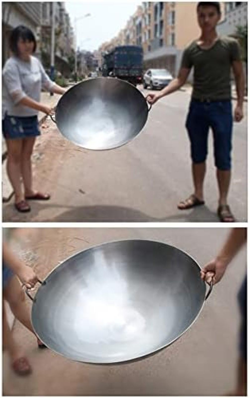 Autentica Padella Wok Cinese in Ghisa Pre-stagionata Grande Wok Profondo con Due Manici Integrati,60 Cm/23,6 Pollici,Constructive23