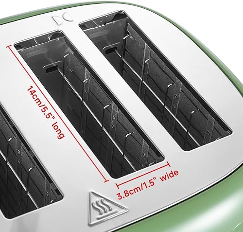 Miniatura 7 de Tostadora de 4 rebanadas, tostadora verde retro, bagel, con tapa de acero inoxidable. Funciones de recalentamiento, descongelación y cancelación,