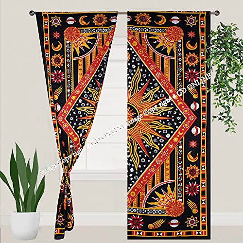 Gdonline Indian Celestial Sun Moon Star Mandala Curtain Tapestry Mandala Door Curtains Boho Decor Drape Panel Sheer Valances #TOP1