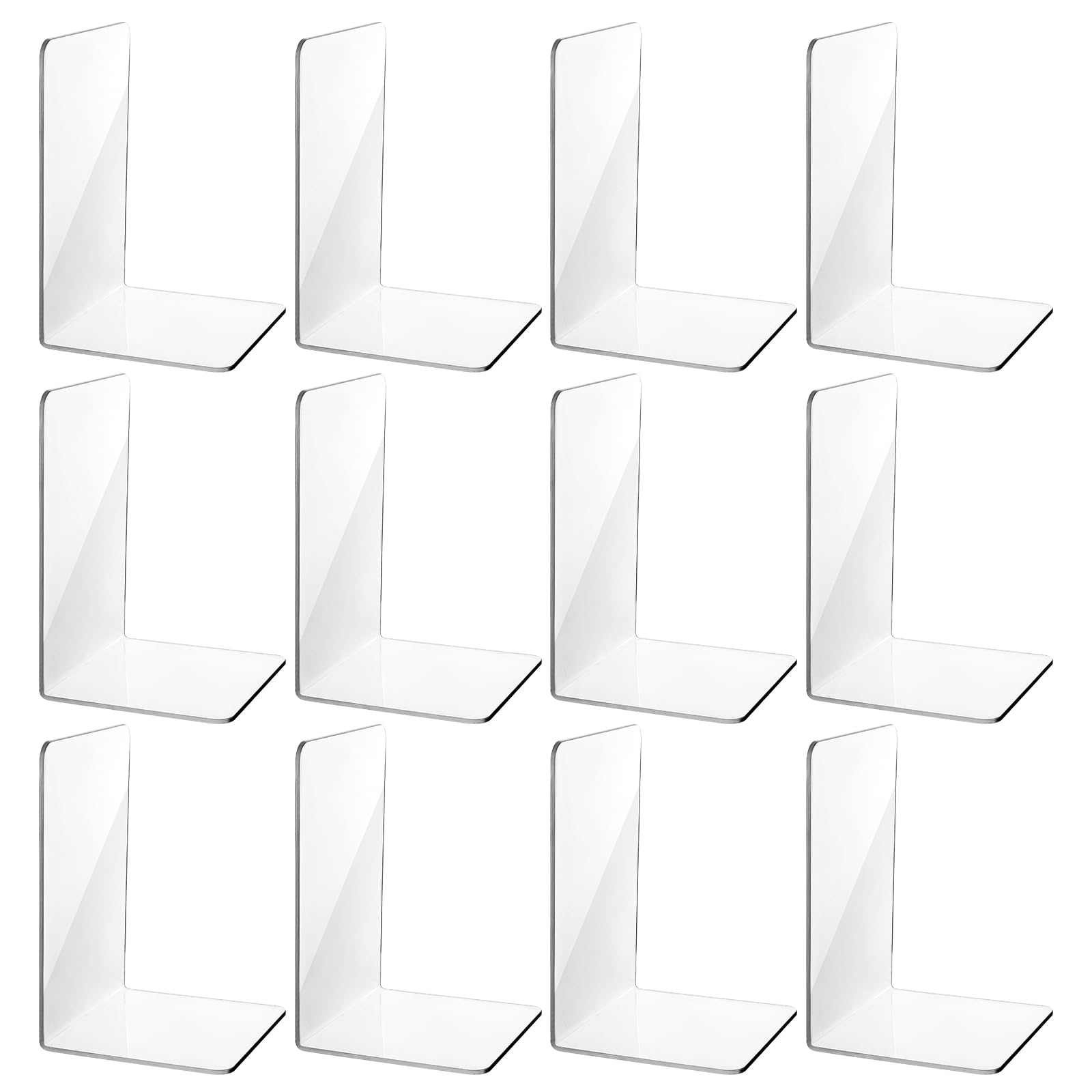 12Pcs Clear Bookends for Heavy Books,Acrylic Book Shelf Organizer for Desk,Plastic Heavy Duty Book Holders Standand Invisible Bookshelf Dividers