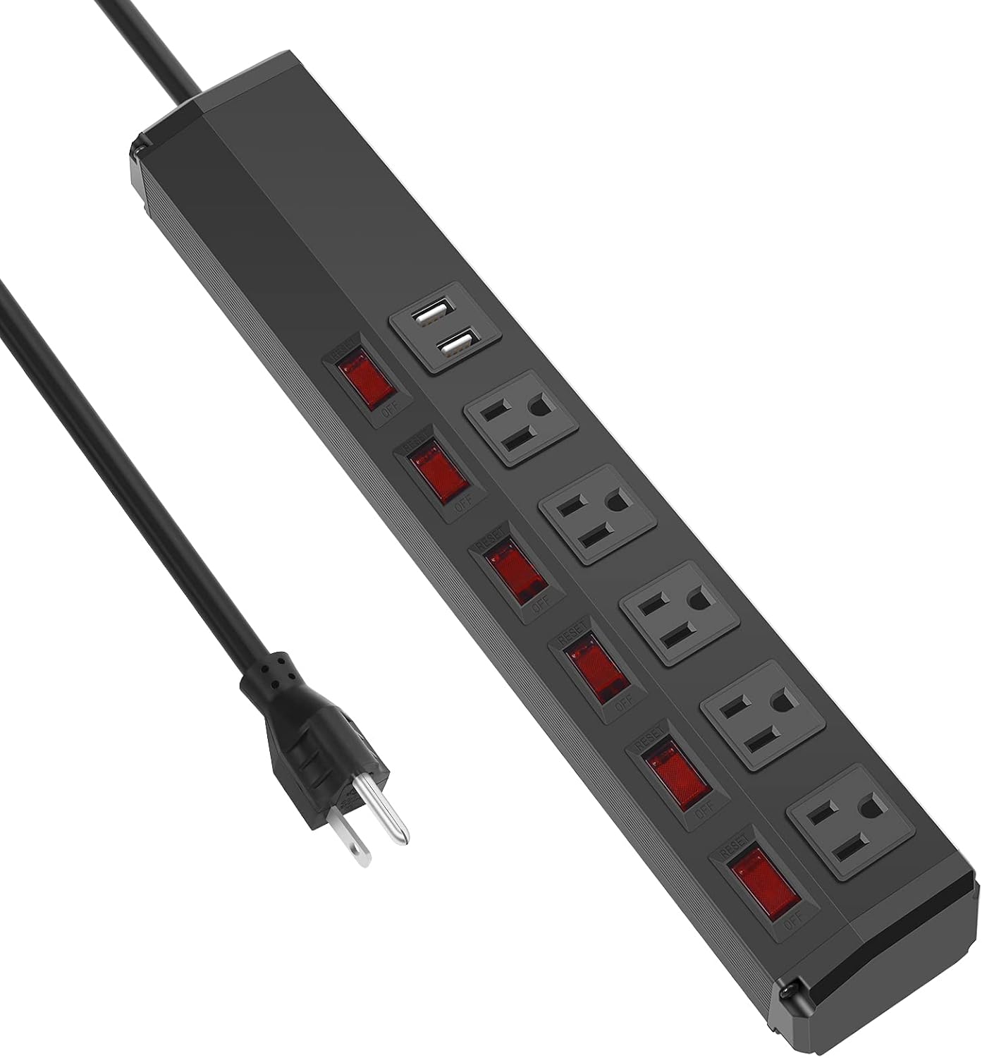 Power Strip Individual Switches with USB, 5 Outlet Power