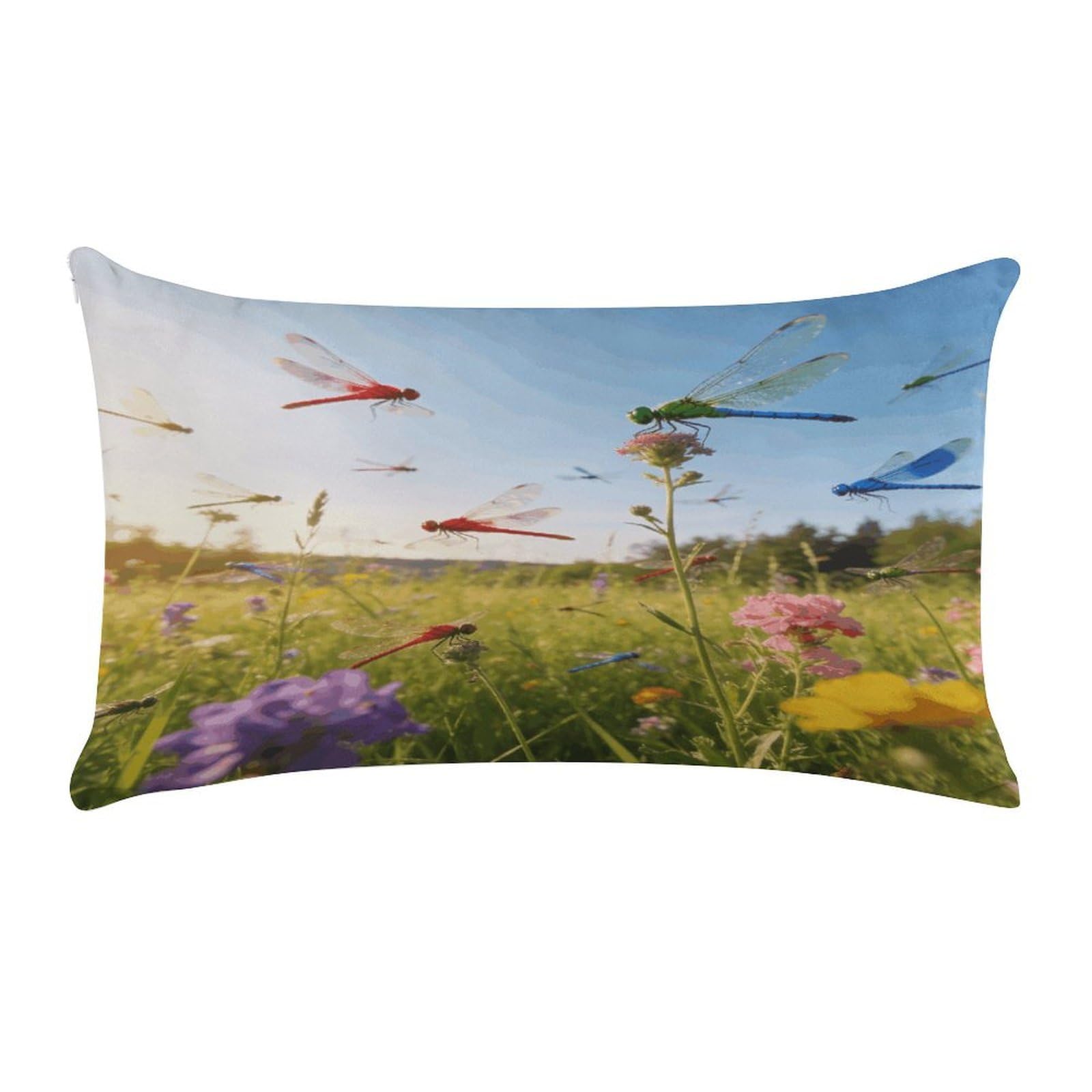Fodpand Style Dragonfly Meadow Pillow Cases Set Of 1 Extra Soft Pillow Protectors With Hidden Zipper Perfect For Hotels, Guest Rooms,Bedroom 12X20 Inches Pillows Not Included