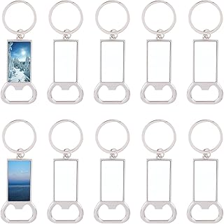 PH PandaHall Bottle Opener Keychains, 10pcs Sublimation Blank Keychains 1.5 x0.8 Inch Rectangle Alloy Heat Transfer Keychain with Key Ring for Man Husband Custom Personalized Sublimation Photo