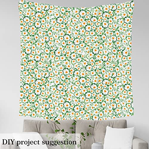 Daisy Floral Fabric by The Yard,Watercolor Chamomile Flowers Upholstery Fabric for Chairs Sofa,Summer Wild Botanical Fabric Waterproof,Fabric for DIY Projects,3 Yards,(L276*W150cm) Green Orange - Image 3