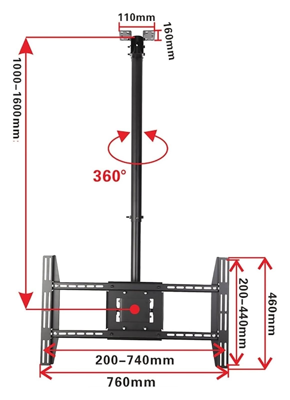 Sufitowy uchwyt na telewizor, uchwyt na telewizor sufitowy, uchylny i obrotowy stojak na telewizor do telewizorów 50-80 cali, obciążenie 100 kg, dwa rodzaje instalacji (1-1,6 m)