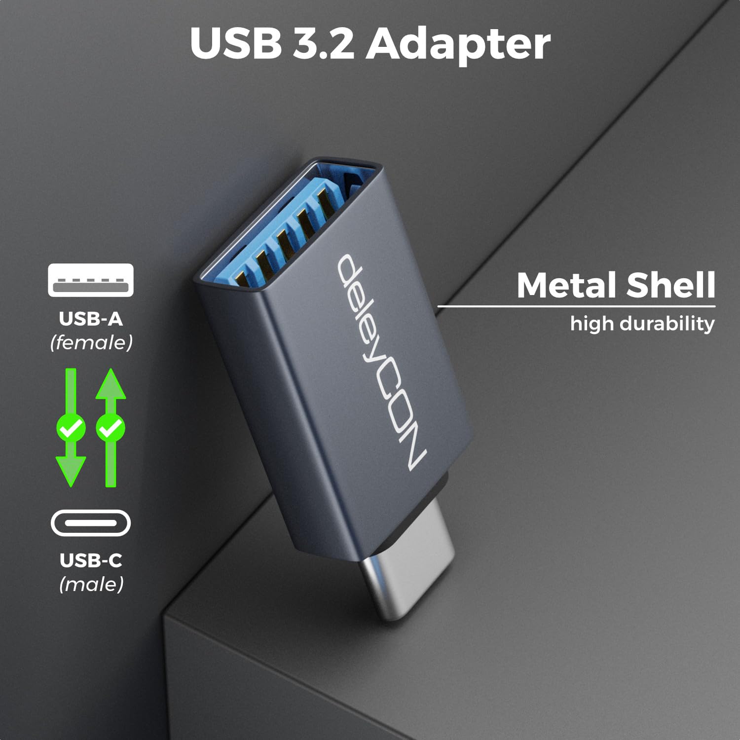 deleyCON Adattatore USB-C a USB 10 Gbps OTG (2 Pezzi) - Spina C a Presa A - per iPhone 17/16/15 Air/Pro/Max, Galaxy S25/S24/S23, A56, A16, Tablet, MacBook, iMac, iPad, Notebook ecc.