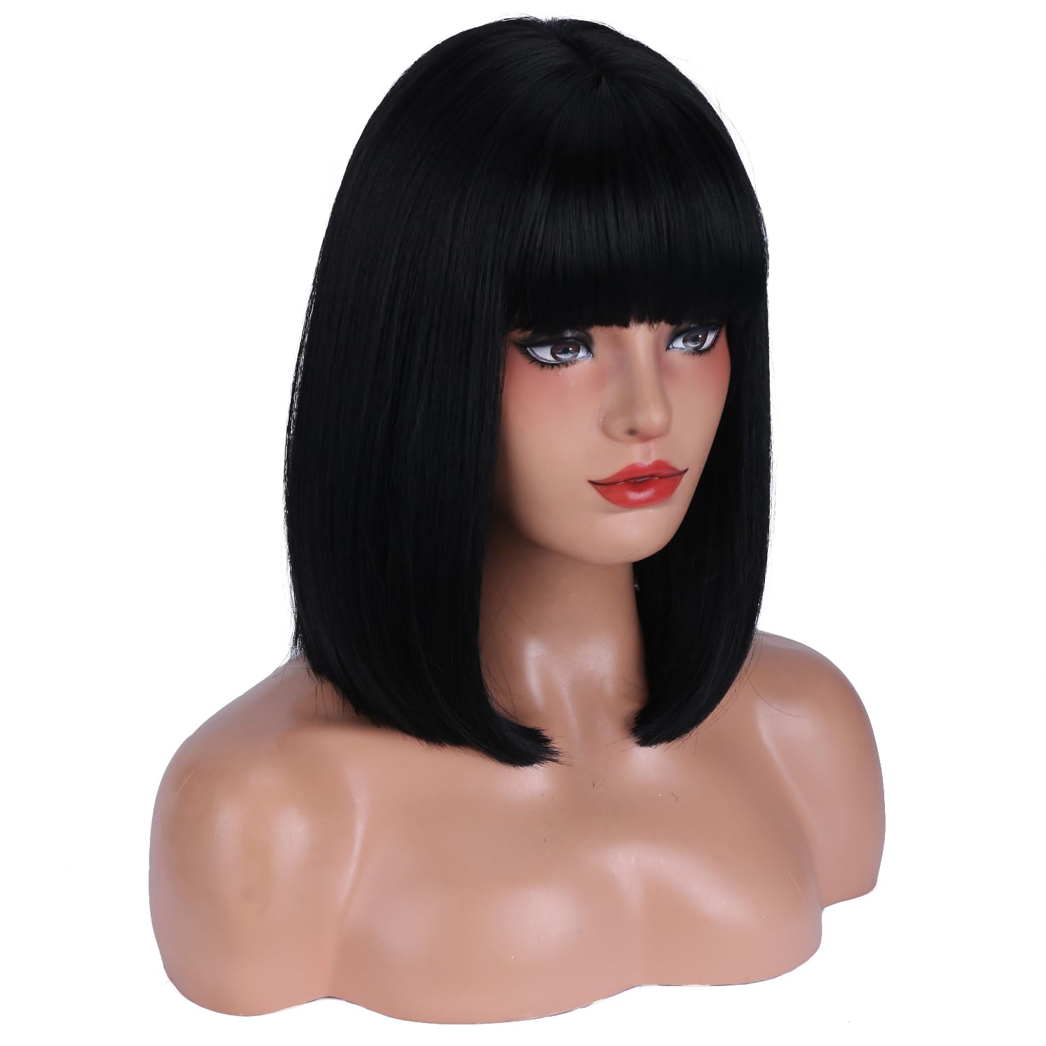 MAGQOO Black Wig for Women Black Bob Wig with Bangs Short Straight Black Wigs Synthetic Cosplay Party Wig with Wig Cap - Image 3