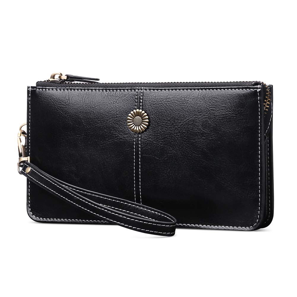 SENDEFNWomens Leather Wristlet Clutch RFID Blocking Wallet Cell Phone Purse Double Zip Handbags