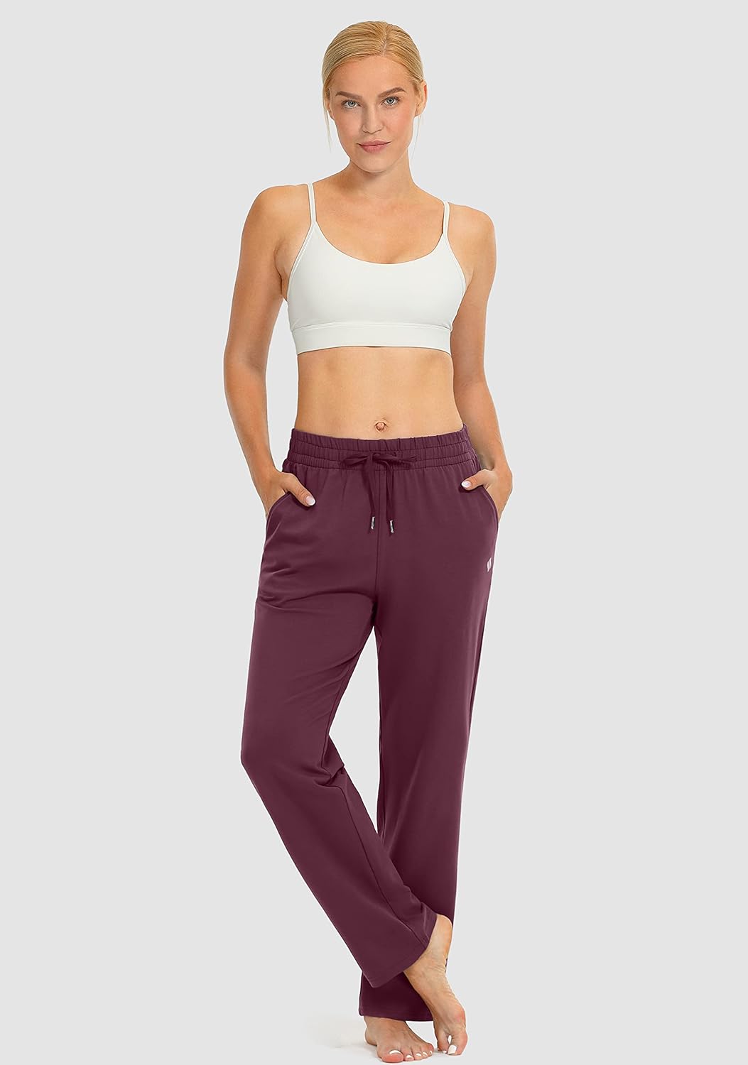 SANTINY Women's Cotton Sweatpants Yoga Lounge Casual Pants Open Bottom Sweat Pants for Women with Pockets - Image 6