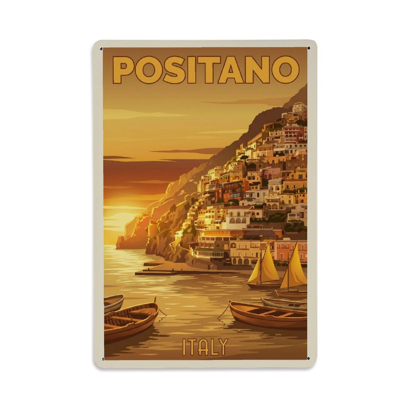 Vintage Travel Positano Italy Topaz Metal Tin Sign