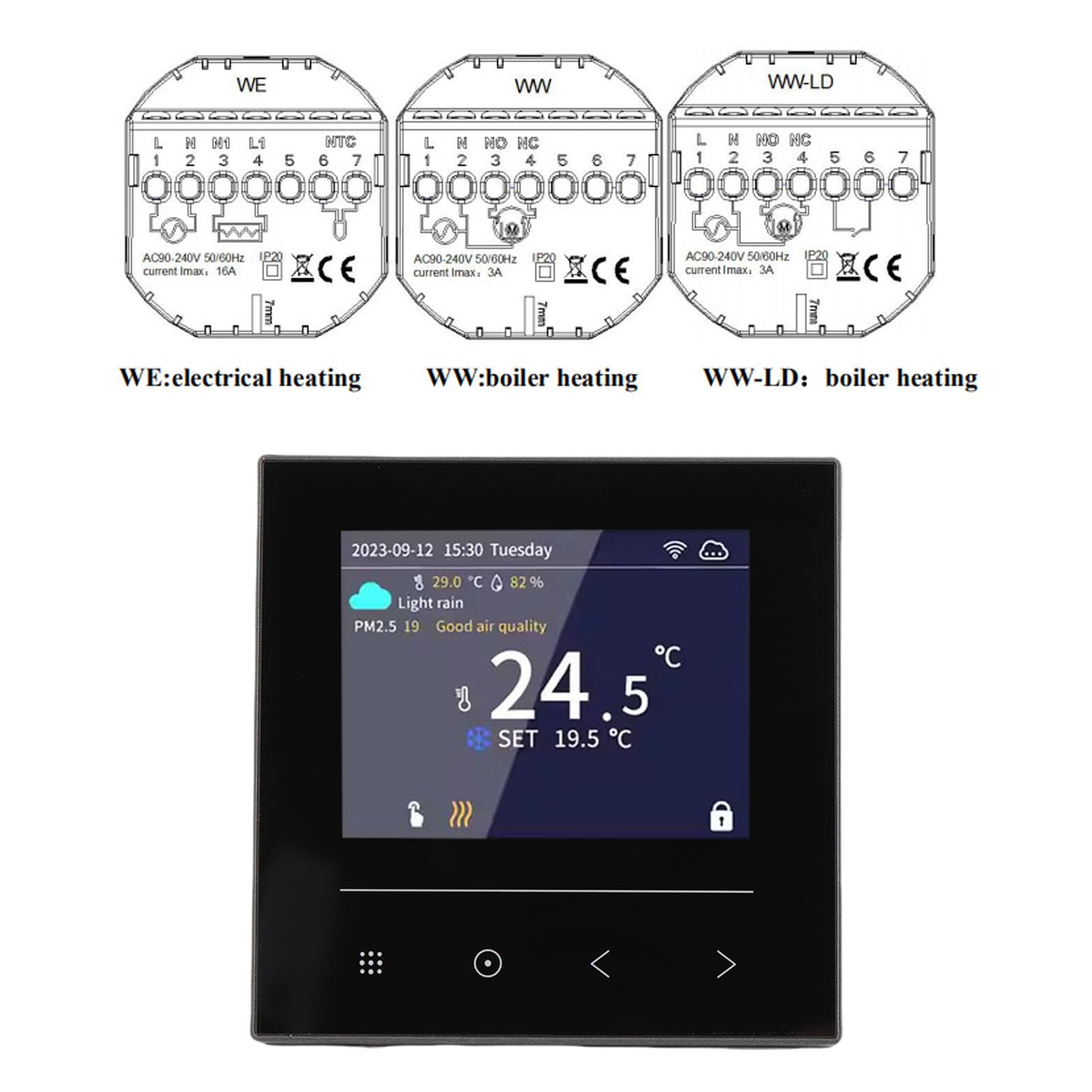 LUOCUTE LCD KOLOR WYJŚCIE Home Thermostat WIFI Kontrola Smart Termostat Kontroler Temperatury dla Piekarnika ściennego