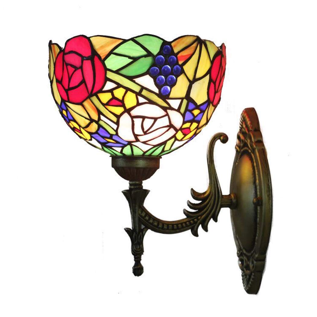 Kinkiet w stylu Tiffany różowy 20 cm (8 cali) w stylu retro kreatywny witraż, idealna do przedpokoju, schodów, balkonu lub stolika nocnego, oprawka E27, 110-240 V, kolor B