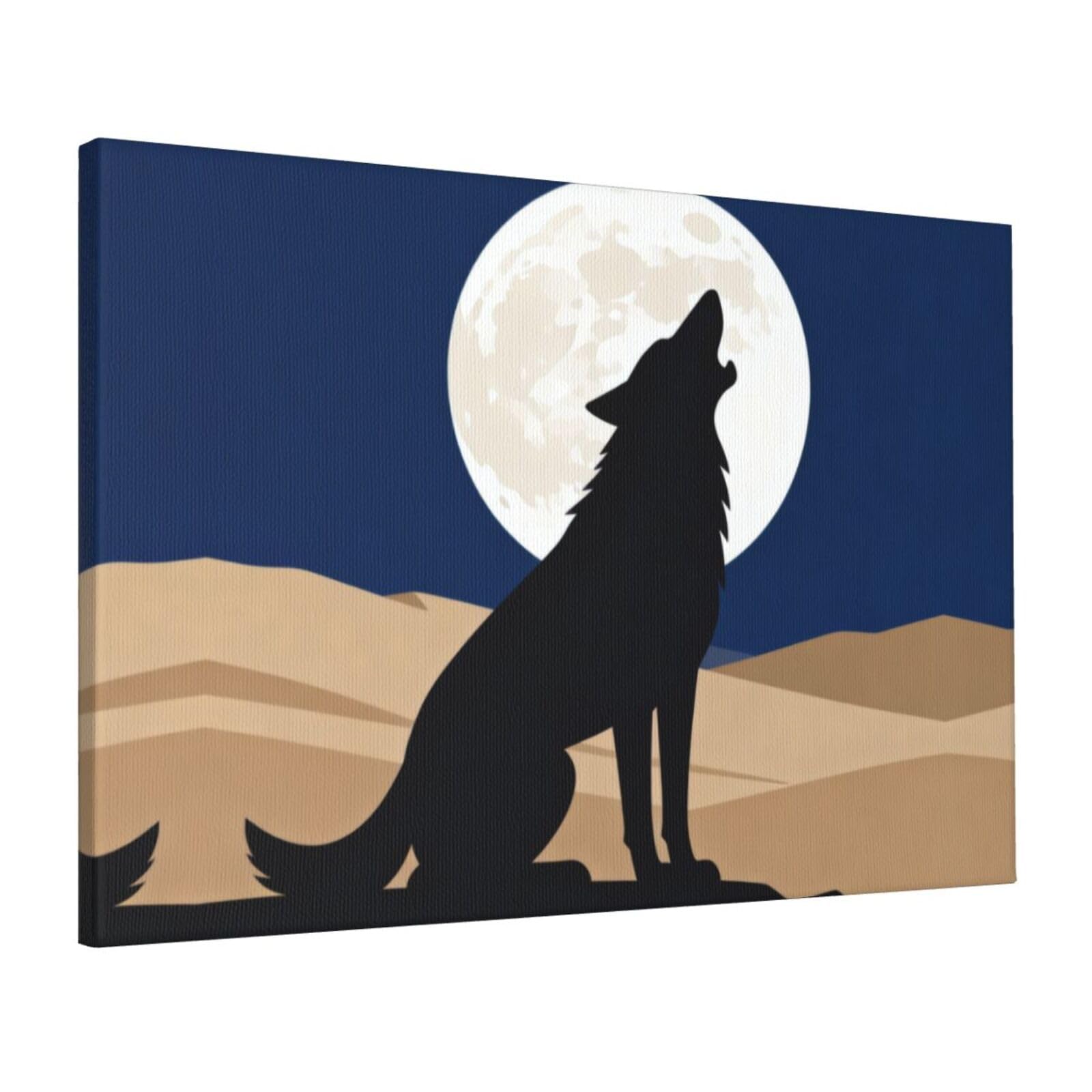 CNTDBU Mysterious Lone Wolf Canvas Wall Art 16x24 Inch-Large Modern Painting Print for Living Room, Framed Ready to Hang Artwork for Bedroom