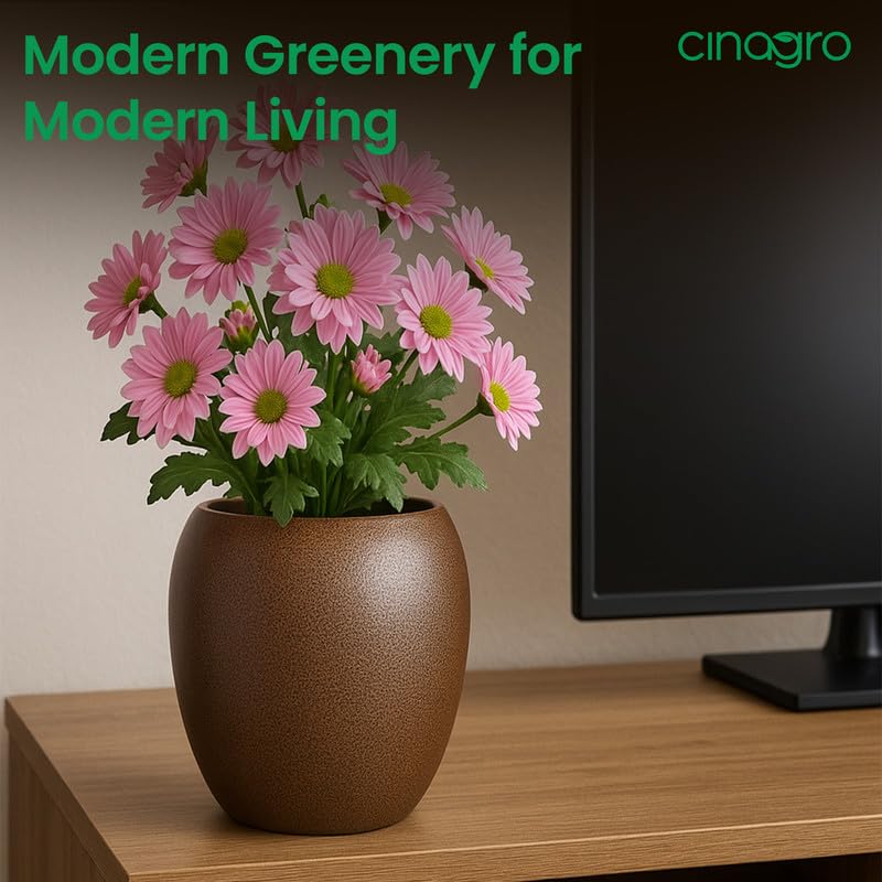Image of CINAGRO Metal Planter Pot for Indoor Plants, Round Decorative Flower Pot, Rust-Resistant, Modern Plant Holder for Home, Balcony, Office (13.97 x 12.7 cm, Bronze Calm)