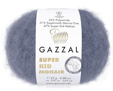 3 Pack/Skein Gazzal Super Kid Mohair, 0,88 oz/25 g, 259 yards/237 Meters, 47% Super Kid Mohair, 21% Superwash Merino Fine, and 22% Polyamide, 64411
