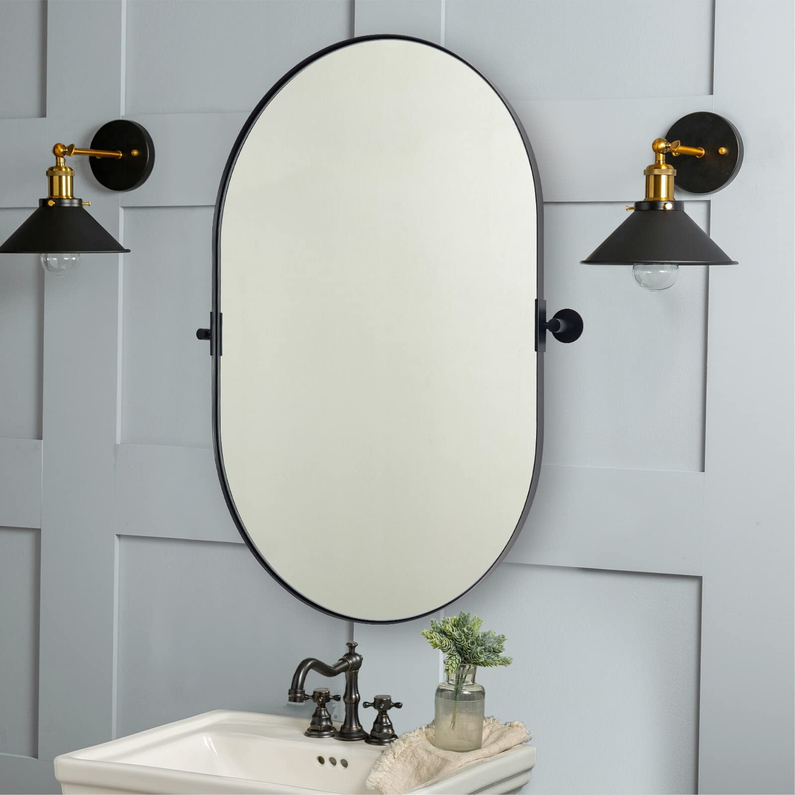 ANDY STAR Oval Mirror, 20x33'' Pivot Mirror, Black Oval Mirrors for