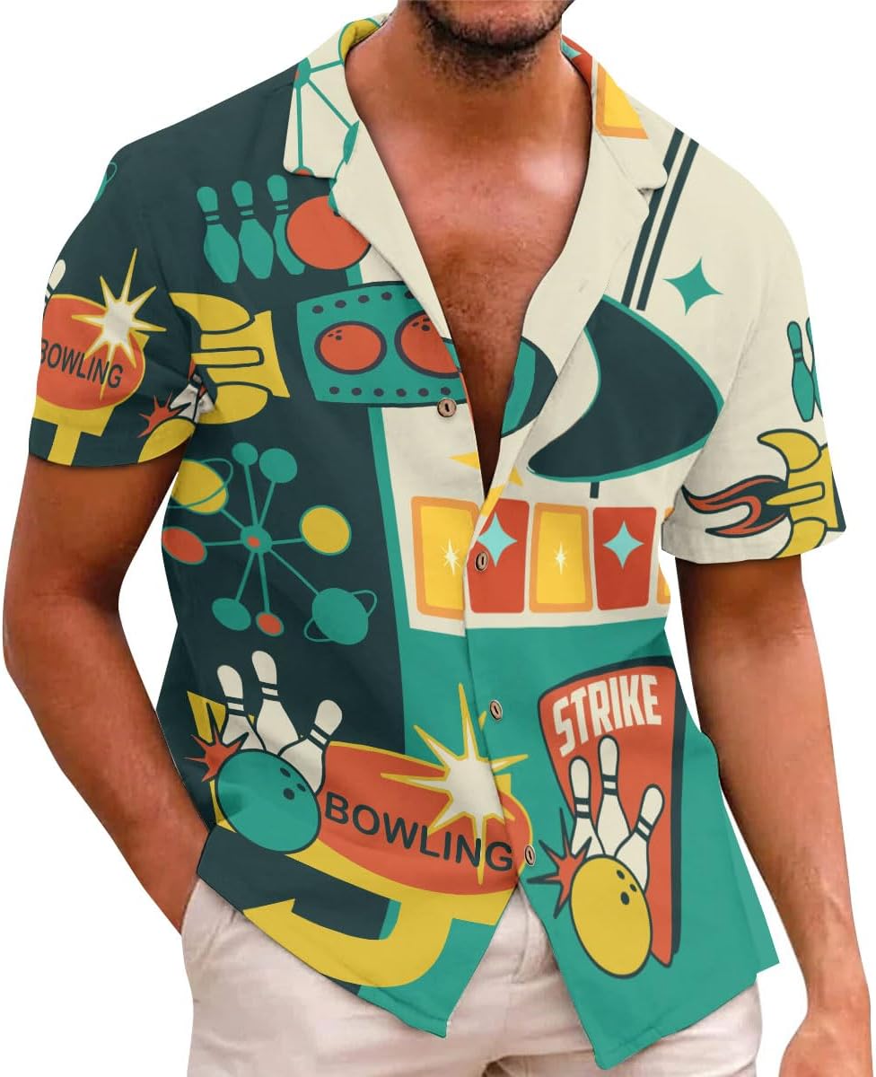 CHIARA CONTI11 Bowling Shirts for Men, Mens Bowling Shirts, Bowling Shirts for Men Retro, Hawaiian Shirt for Men