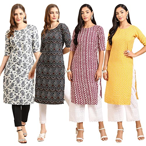 Image of Pinkmint Women's Crepe Digital Print Straight Kurta (Pack of 4)