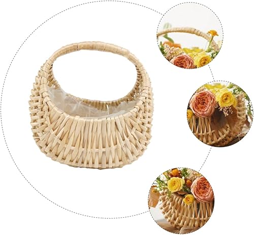 Miniatura 7 de KOMBIUDA Hand-woven Flower Basket Woven Seagrass Basket Plant Basket Ceremony Flower Girl Outdoor Flower Pots Hamper for Bedroom Bling Decor Plant