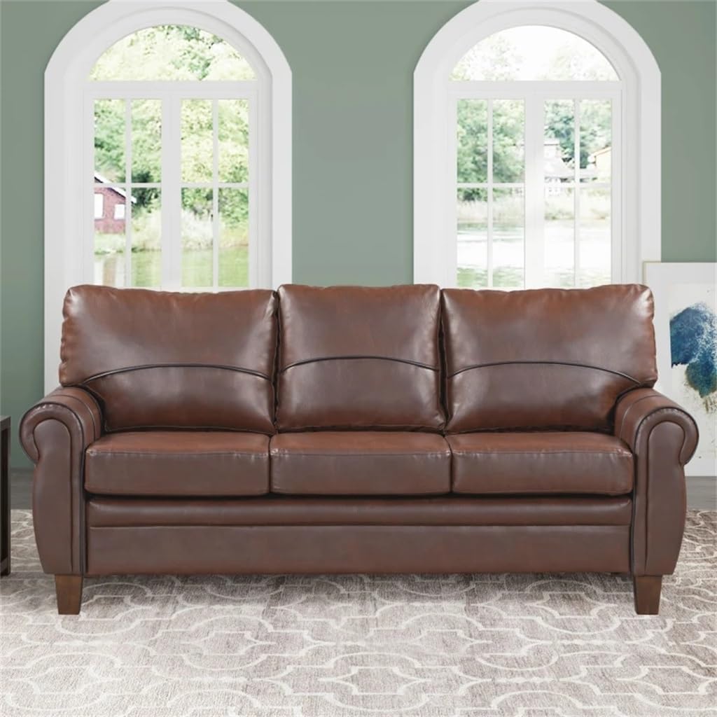 Retro Sofa PU Leather Upholstered Couch Furniture for Home Or Office Triple Seater(Sofa)(D)