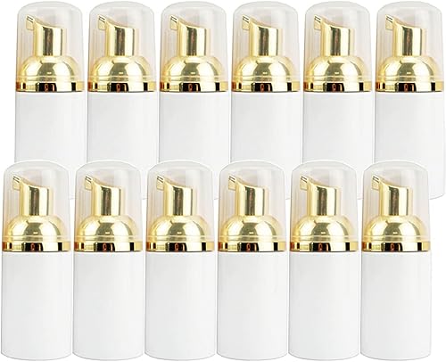 Botella de espuma vacía de plástico para viajes, contenedor de espuma líquido, cuerpo blanco con bomba dorada para jabón de manos, 1.0 fl oz/1 oz,