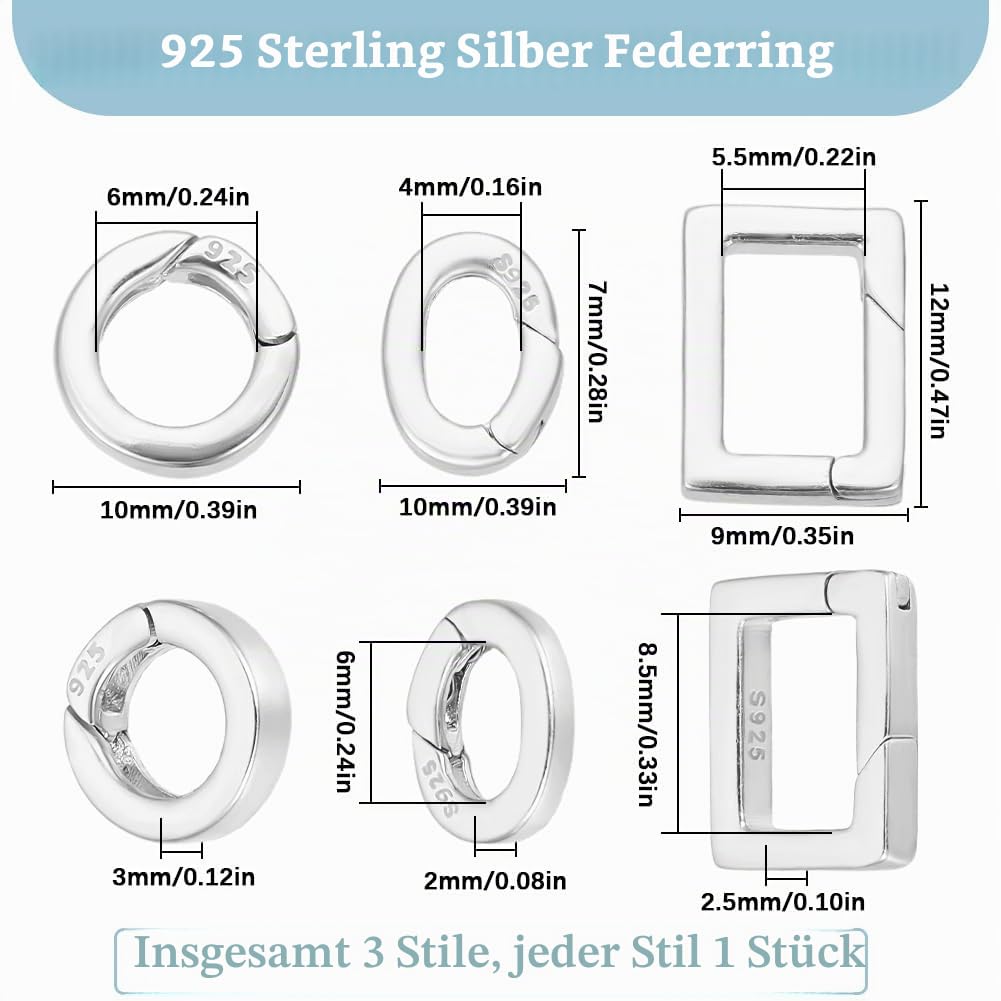 SUNNYCLUE 1 Box 3 Stile 925 Sterlingsilber Federverschlüsse Ovaler Schmuckverschluss 10mm Klein S925 weiße Verbindungsverschlüsse Metallverkürzer Karabinerverschlüsse Für Halsketten DIY Armbänder Zub