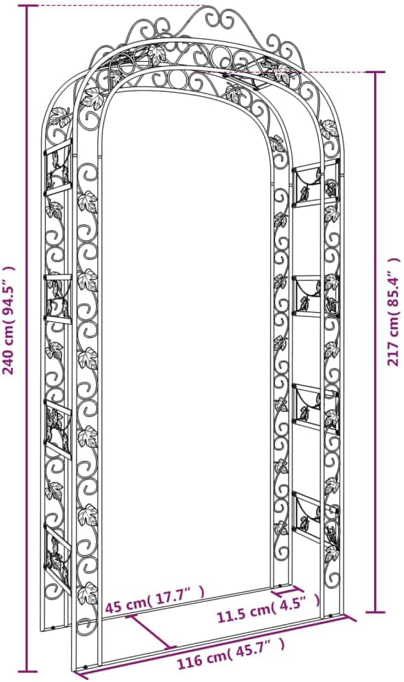 vidaXL Garden Arch, Patio Pergola with Metal Frame, Rose Arch for Outdoor Balcony Terrace Backyard, Arch Trellis, Garden Arbor, Black Steel