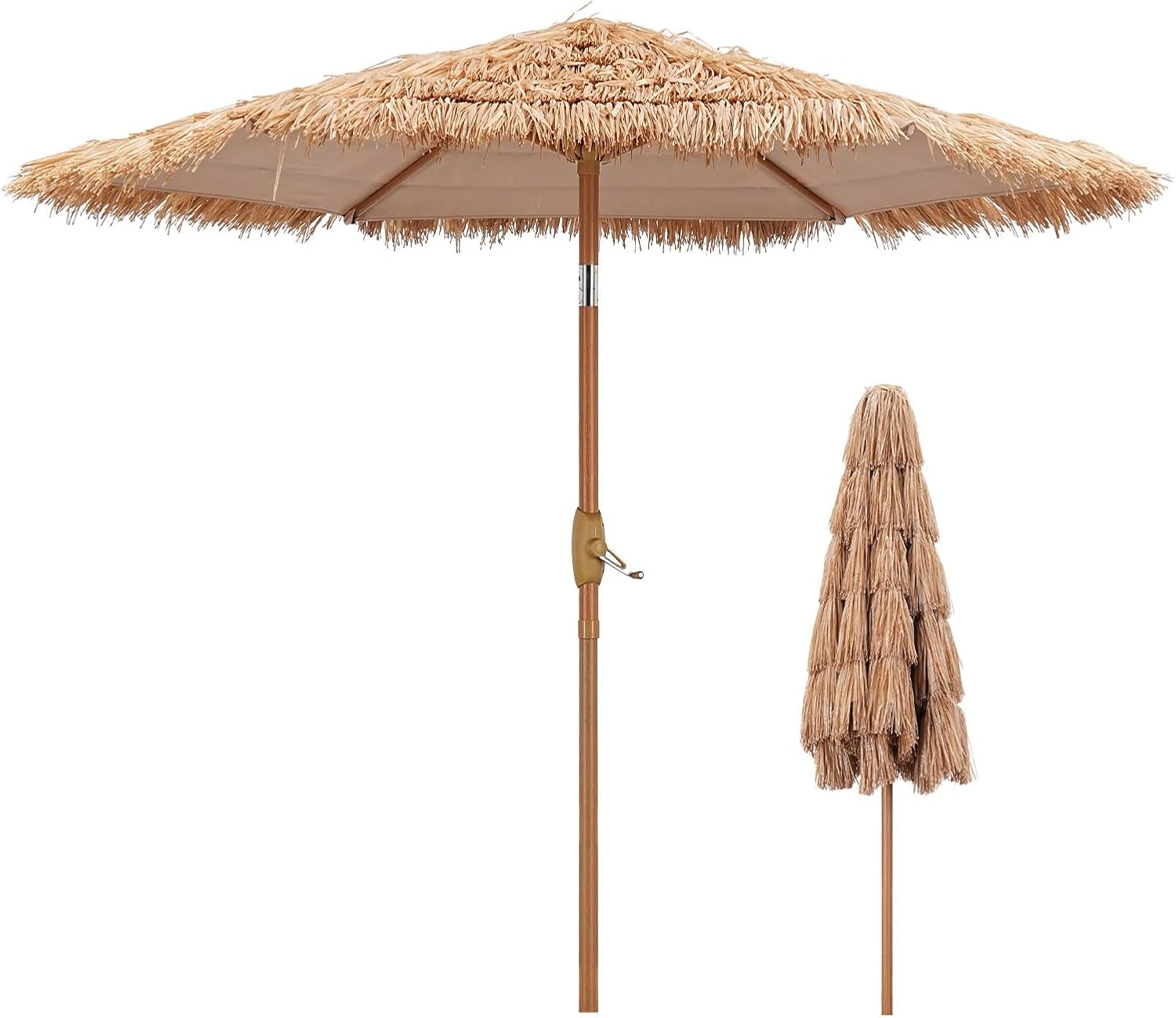 7.5ft Hula Thatched Tiki Umbrella Patio Beach Umbrella with Tilt&Crank for Beach, Outdoor