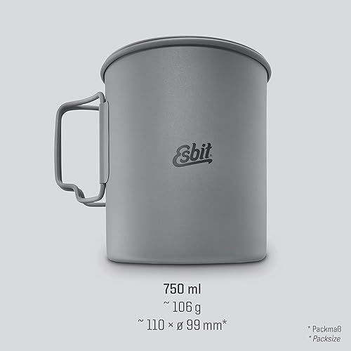 Miniatura 4 de Esbit Olla de cocina ultraligera de titanio de 25.4 fl oz (25 oz) con agarre con bisagras y bolsa de malla