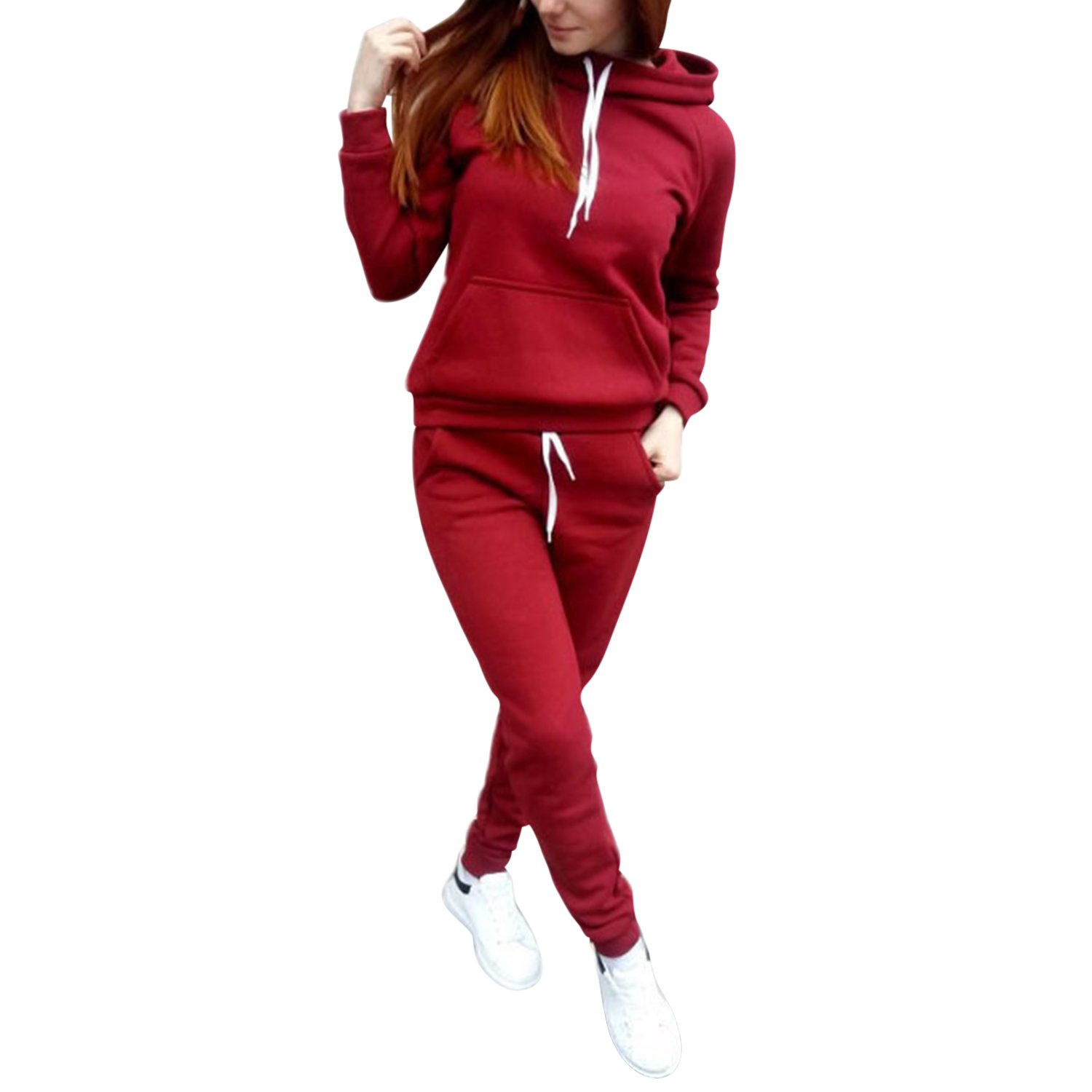 2pcs Tracksuit Set for Women Drawstring Hooded Top + Long Pants Outdoor Sport Outfits Loungewear