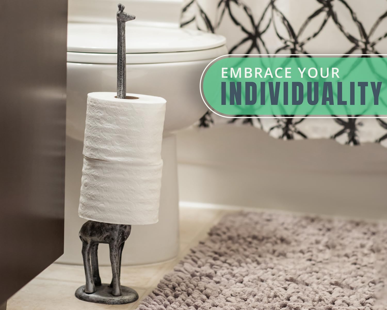 Comfify Silver with Black Giraffe Paper Towel & Toilet Paper Stand – 18.9" — Amazon image 4