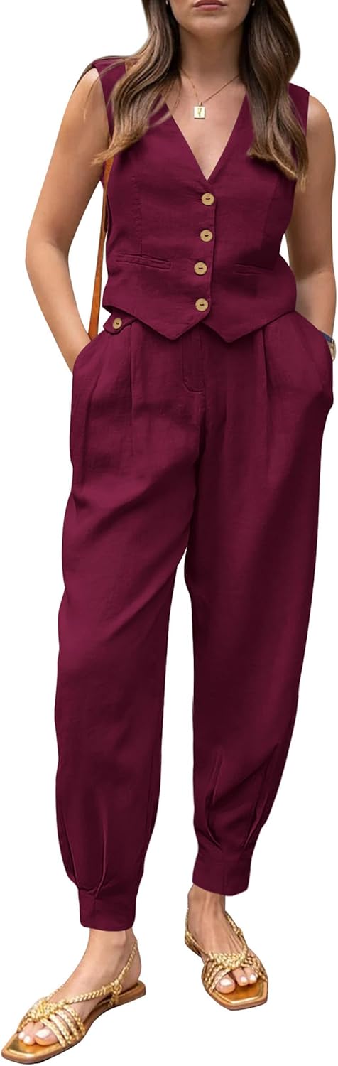 Womens summer two piece outfit with v-neck tank top.