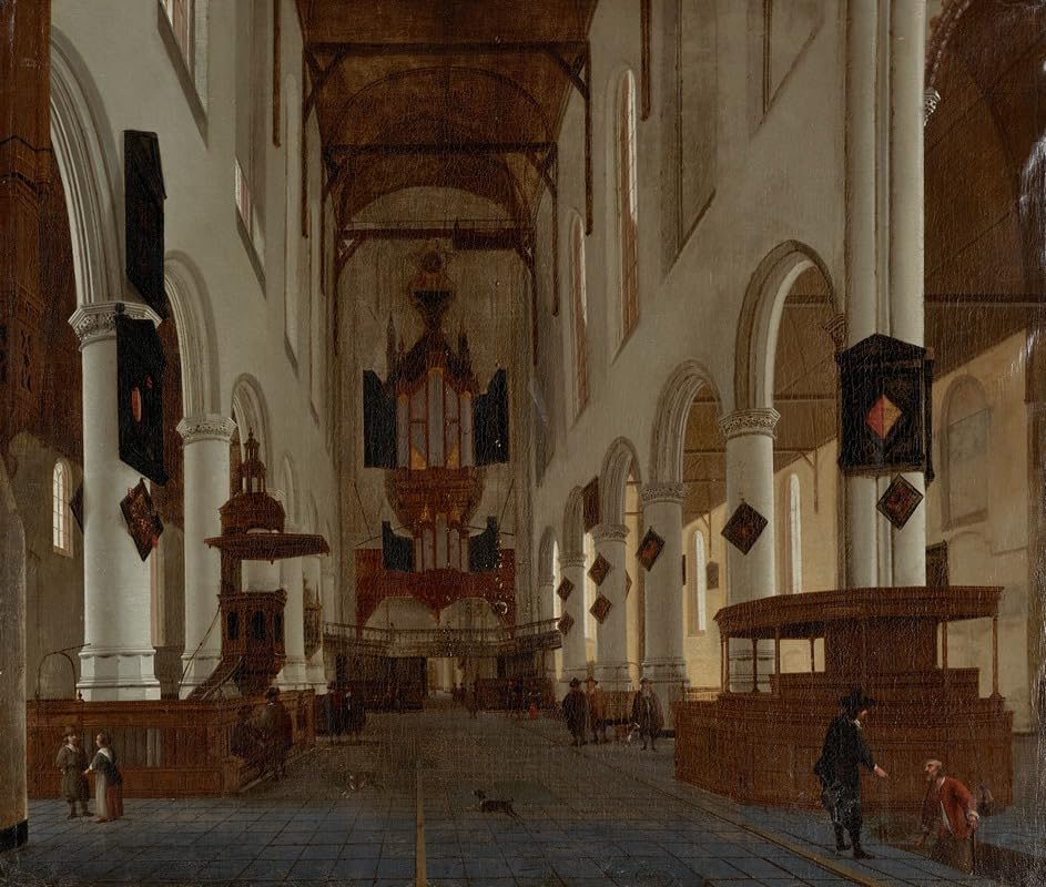 Wnętrze Oude Kerk Delft wyglądające na zachód plakat wydruk autorstwa Hendricka Cornelisza. van Vliet (24 x 36)