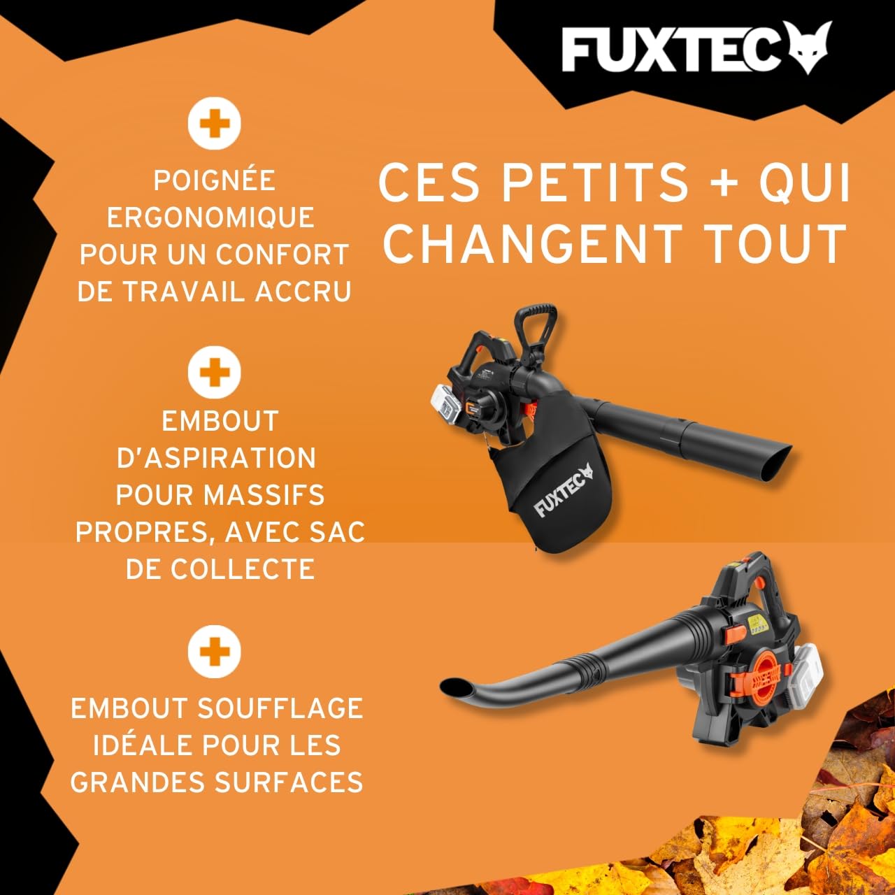 Souffleur de Feuilles sans Fil FUXTEC • FX-E1LB20 • Batterie et Chargeur Non Inclus • Compatible Batterie 20V E1 • Jusqu'à 38 m/s • Vitesse réglable • Léger 2 kg