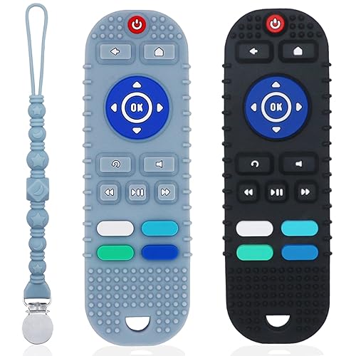 Hoaisun Juguetes de dentición de silicona para bebés de 6 a 12 meses, paquete de 2 mordedores a control remoto para bebés y niños pequeños, para