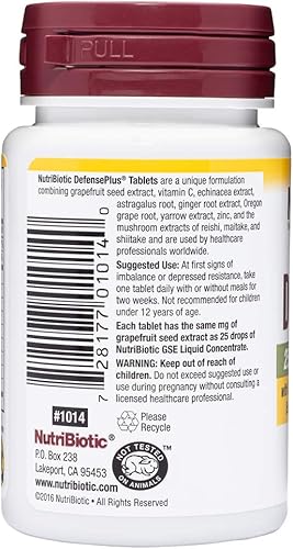 Miniatura 6 de NutriBiotic DefensePlus, 45 tabletas  Apoyo inmunológico 11 en 1 con vitamina C, zinc, extracto de semilla de pomelo, equinácea, raíz de astrágalo y