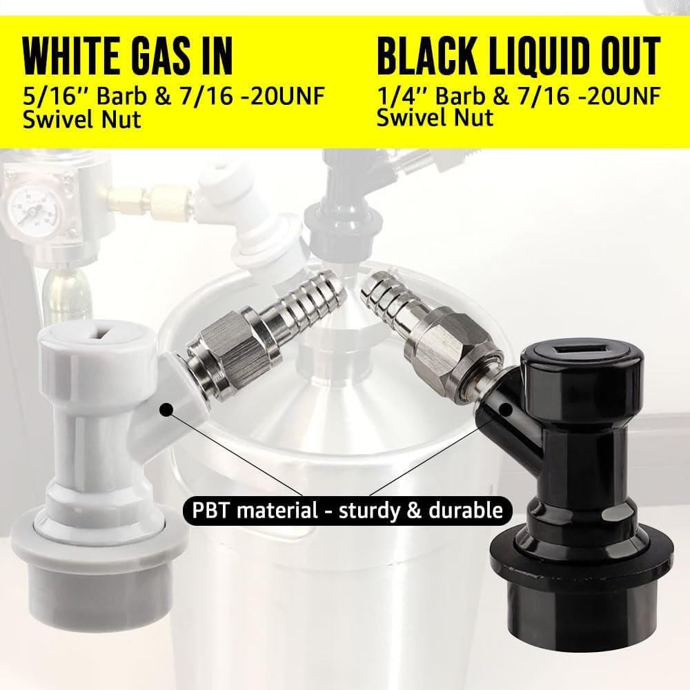 4 Pairs Corny Keg Ball Lock Quick Disconnect Set Home Brewing Keg Parts Ball Lock Keg Fittings with Stainless 5/16'' for Hose 1/4'' Beer Barb Swivel Nuts Hose Clamp for Keg Post Coupler