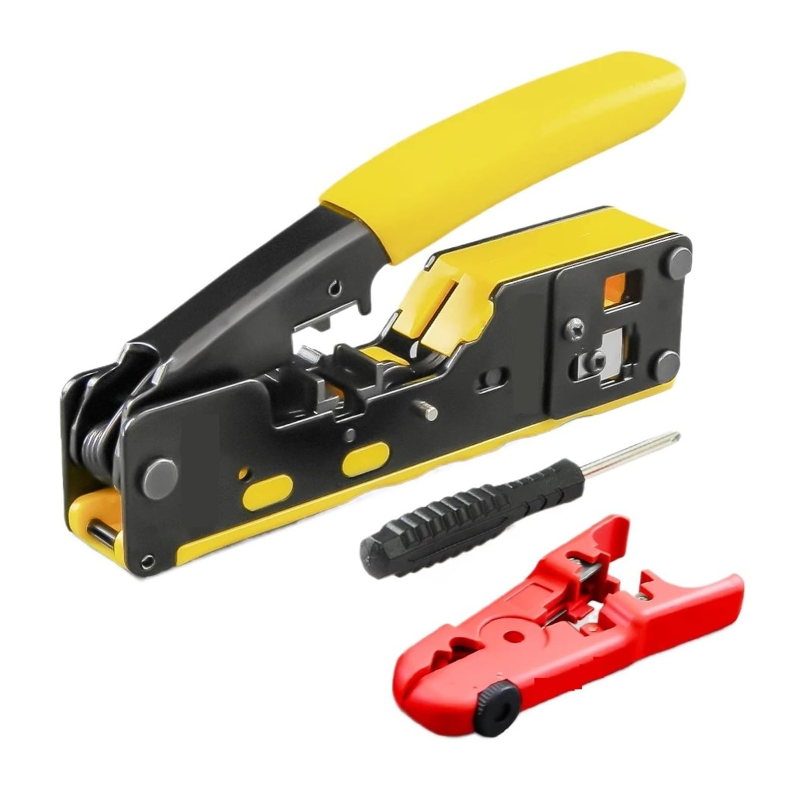 Joxlover Giallo Wire Stripper, Through Crimping Tool For Cat7/6A Cat6/5 Ethernet Modular Plugs Connectors With Stripper(Giallo)