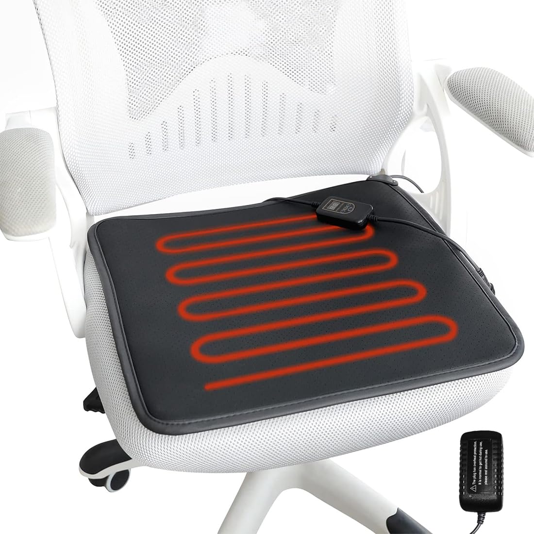 Cojín térmico para silla de oficina, cojín térmico cuadrado de cuero con apagado automático y control inteligente de temperatura, calentador universal para el hogar, silla de oficina (negro)