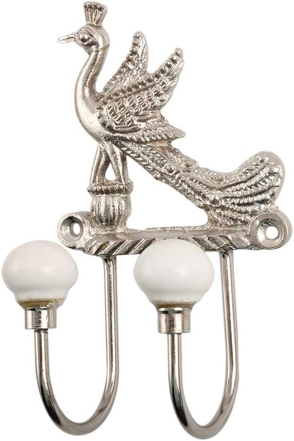 Indian Shelf Modern Ceramic Heavy Duty Decorative Vintage Wall Hooks for Hanging Coats, Jackets, Leash, Hat, Towel, Backpack, Purse, Handbag for Nursery Wall Decors[Silver]