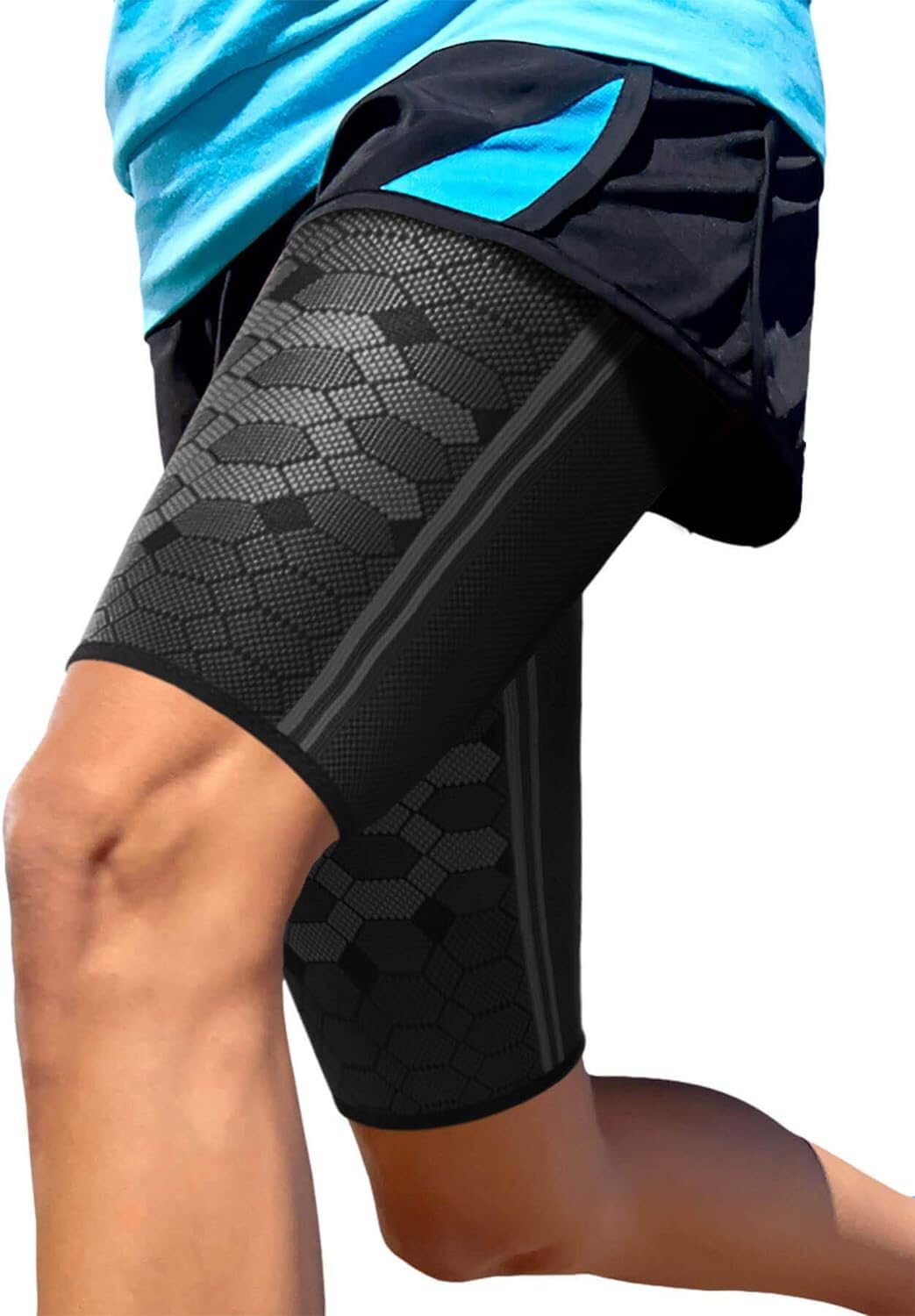 Leosportz Thight Support for Men - Kabddi Knee Support Thigh Support for Pro Players | Flexible Thigh Cap Brace for Pain Releif | Thigh Support for Men and Women Gym Exercise (Black, XL)