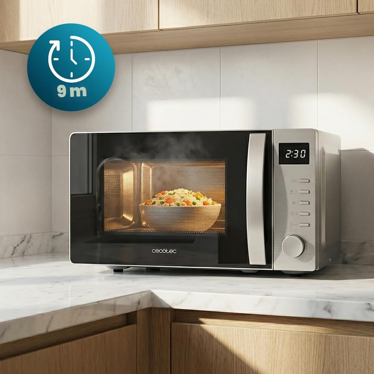 Cecotec Micro-ondes avec Grill 20L Proclean 5105 Silver 700W | Technologie 3DWave, 5 Niveaux, Minuterie 30Min, Décongélation, Écran avec Horloge, Gratins Parfaits, Avertissement Acoustique
