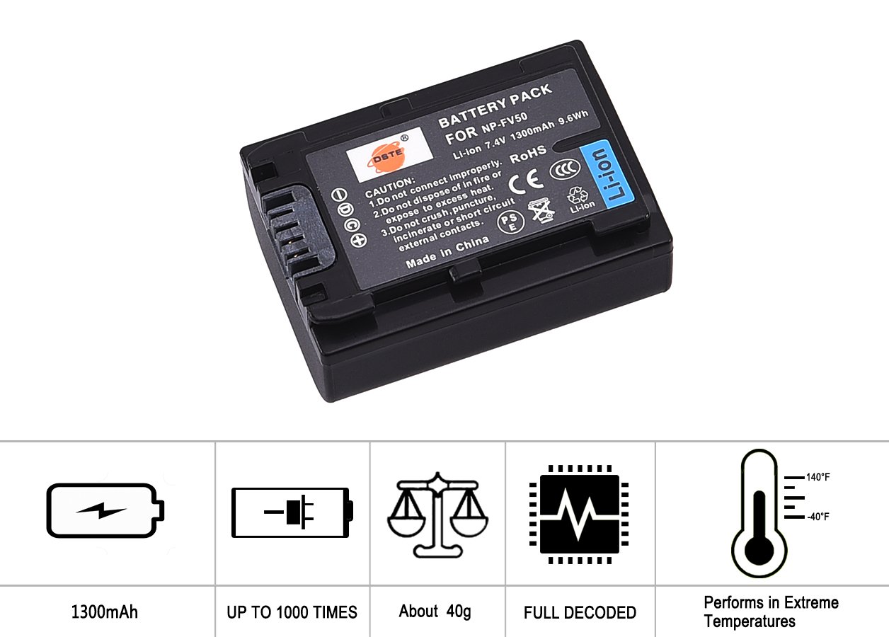 DSTE 2PCS NP-FV50 Batteria Compatibile con Sony HDR-CX220, HDR-CX430V, HDR-CX900, HDR-CX260V, HDR-CX580V, HDR-CX760V, HDR-PJ200, HDR-PJ230