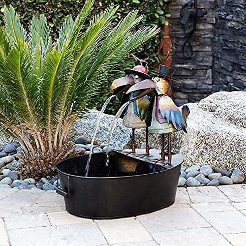 Brunnen-Hof-Kunst-Dekor, lustige Harz-Metall-Krähe-Wasser-Brunnen, Tier-Garten-Statue kreative Brunnen-Skulptur, Klein-Metall-Außenskulptur kreative Brunnen für Gartenterrasse, Terrasse, Veranda Cover